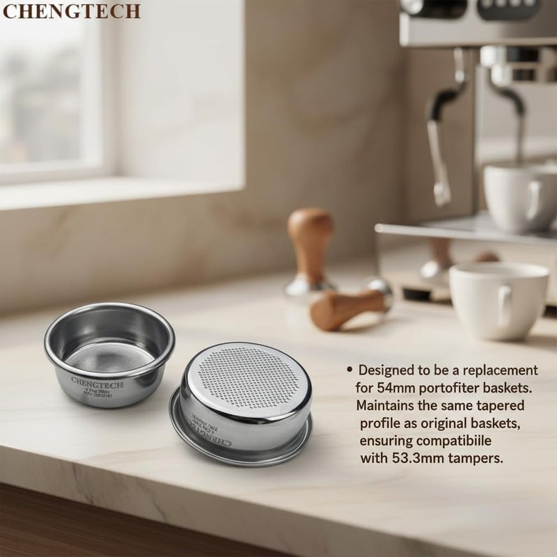 Chengtech Stainless Steel Coffee Filter,54mm Espresso Filter Basket Double Cup Filter Non-pressurized for 2-ear spout filterholder Compatible with BREV 820/840/870/875/878/879/880/450/550 - Image 2
